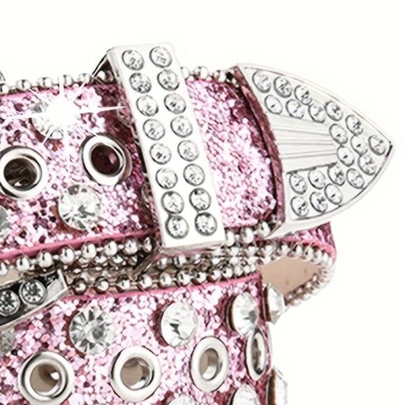 Pink Hip Hop Cowboy Cowgirl Rhinestone Y2K Belt Buckle - Trendy Faux Leather - Picture 4 of 7